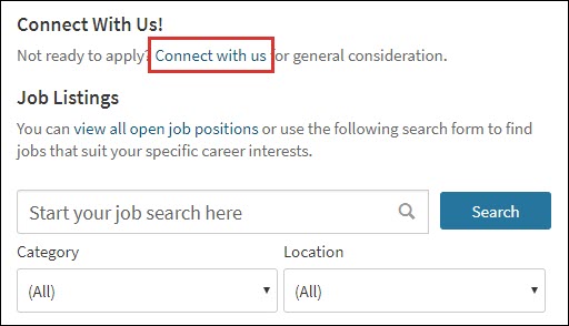 The Connect with Us link on a career portal