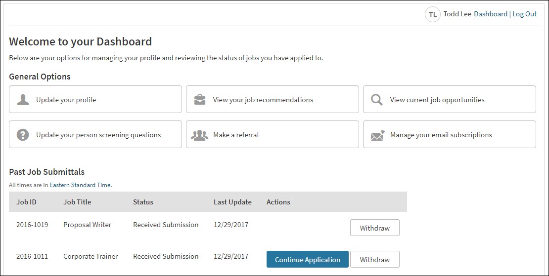 An image of the Candidate Dashboard